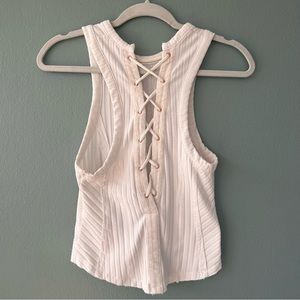 Free People White Tank with Lace Up in the Back